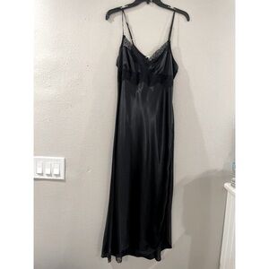 Flora Womens Black Sexy Lace long slip Dress size XL Sleeves babydoll night gown
